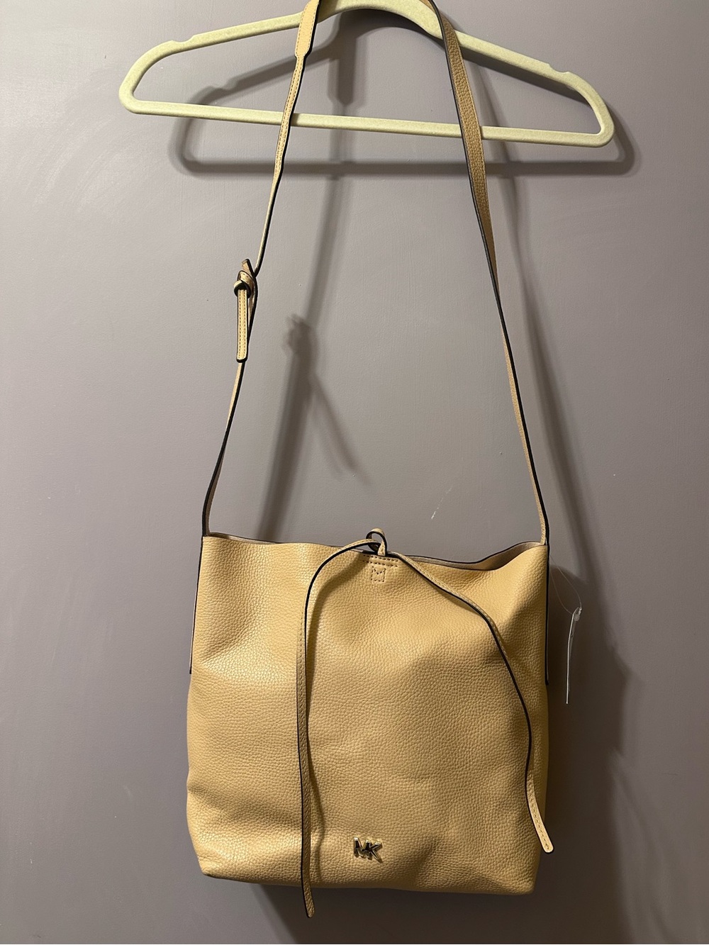 Michael Kors Yellow-Tan Pebbled Leather Drawstring Shoulder Bag